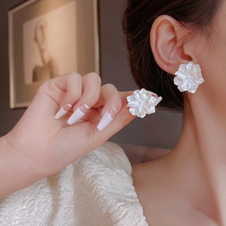 Kiss Jewelry Cute Sweet Flower Round Shape Pearl Rhinestone Stud Earrings for Women Tulip Floral Korean Fashion Earring Gift - Lootquake