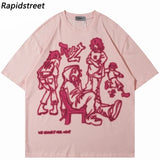 2024 Harajuku Cartoon Girl Cat Japanese Kanji Graphic T Shirt Streetwear Oversized Men T-Shirt Hip Hop Women Short Sleeve Tops - Lootquake