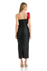 2025 New Spring Women Sexy One Shoulder Red Flowers Bodycon Bandage Long Dress Celebrate Evening Party Nightclub Dress - Lootquake