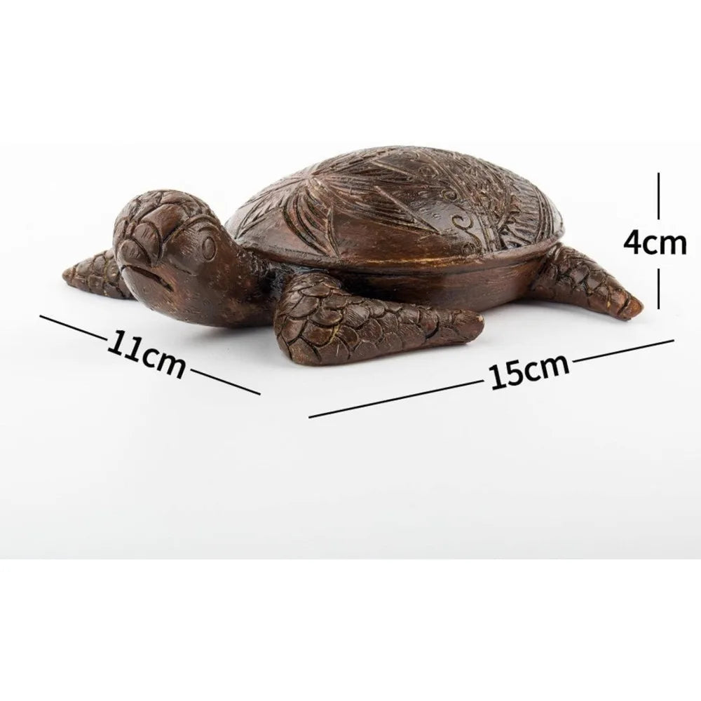 Sea Turtle Shaped Resin Statue,Wooden Hand Carved Turtle Tortoise Statue,Seaside Tropical Sea Turtle Decor for Bathroom Decor