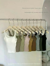Solid All-Match Invisible Integrated Chest Pad Cami 2024 Spring New Korean Women clothes Short Sleeveless Top - Lootquake