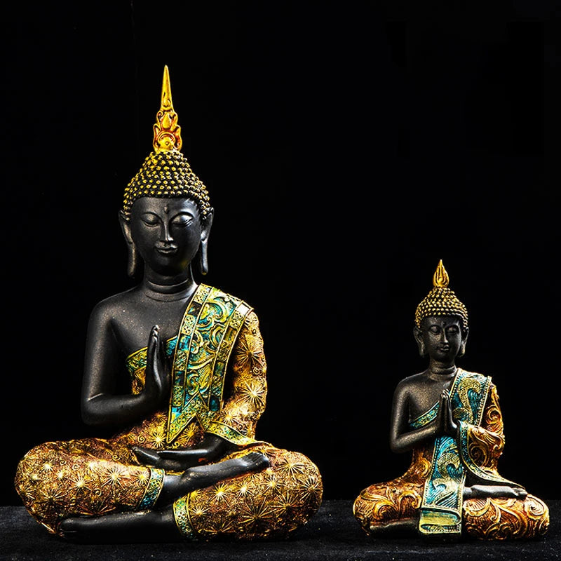 Estatua grande de Buda de Tailandia, escultura de Buda de resina verde hecha a mano, budismo hindú, fengshui, figura de meditación, decoración del hogar