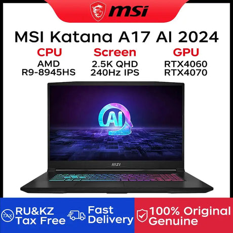 2024 MSI Katana A17 AI Laptop 17.3 Inch 2.5K QHD 240Hz IPS Screen Netbook AMD Ryzen R9-8945HS 16GB 1TB RTX4060 Gaming Notebook - Lootquake