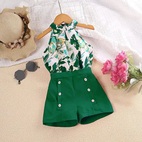 Kids Sets For Girls 4-7 Years Summer Girls Dopamine Print Sleeveless Top & Shorts Leisure Daily Classic Style Baby Girl Set - Lootquake