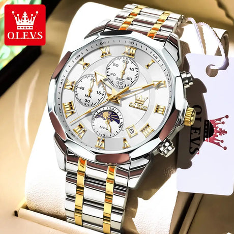 OLEVS 3675 Mens Watch Original Multifunctional Chronograph Quartz Watch Moon Phase Watches For Men Waterproof Mens Gifts Reloj - Lootquake