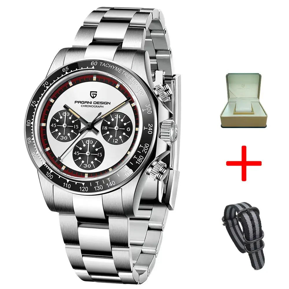 PAGANI DESIGN New Men's Quartz Watch Fashion Ceramic bezel Chronograph 100m Waterproof Men's Stainless Steel Watch - Lootquake