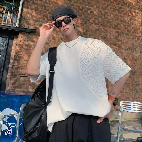 Spliced O Neck Short Sleeve Men T Shirt Summer Korean Harajuku Fashion Casual 2xl Oversized Clothing Black White Streetwear Tops - Lootquake