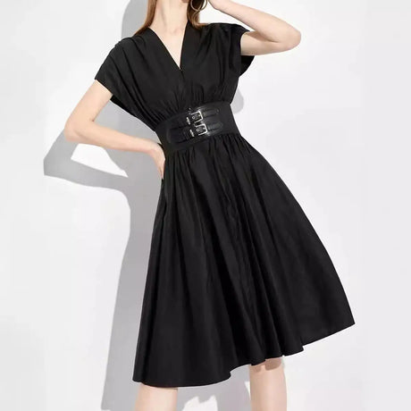 CHCH Women's Long Dress 2024 Summer New V-neck Sleeveless High Waist Slim Black Business Party Women's Wear - Lootquake