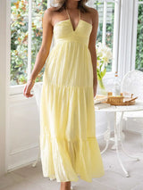 Women Low Cut Backless Maxi Dresses Elegant Spaghetti Strap Tiered Long Dress Relax Fit Open Back Cutout Flowy Sundress - Lootquake