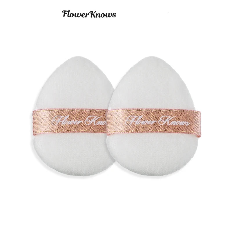 Flower Knows Mini houppette à poudre pour les yeux et les coins, éponge super douce en coton, mélange de fond de teint, lot de 2 pièces
