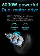 T6 6000W 60V 40ah Dual Motor Electric Scooter NFC Card Unlock E-Brake 11 Inch Tyres Max Speed 90km/h Foldable Electrics Scooter