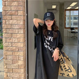 Harajuku Graphic White Long Dress Woman Clothing Y2k Casual Short Sleeve O-Neck Korean Fashion Summer Womens Loose Dresses 2024 - Lootquake