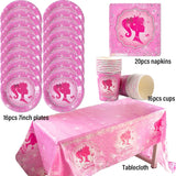 Décoration de fête d'anniversaire, vaisselle jetable rose, assiette en papier, gobelet, nappe, fournitures pour fête prénatale, anniversaire de fille