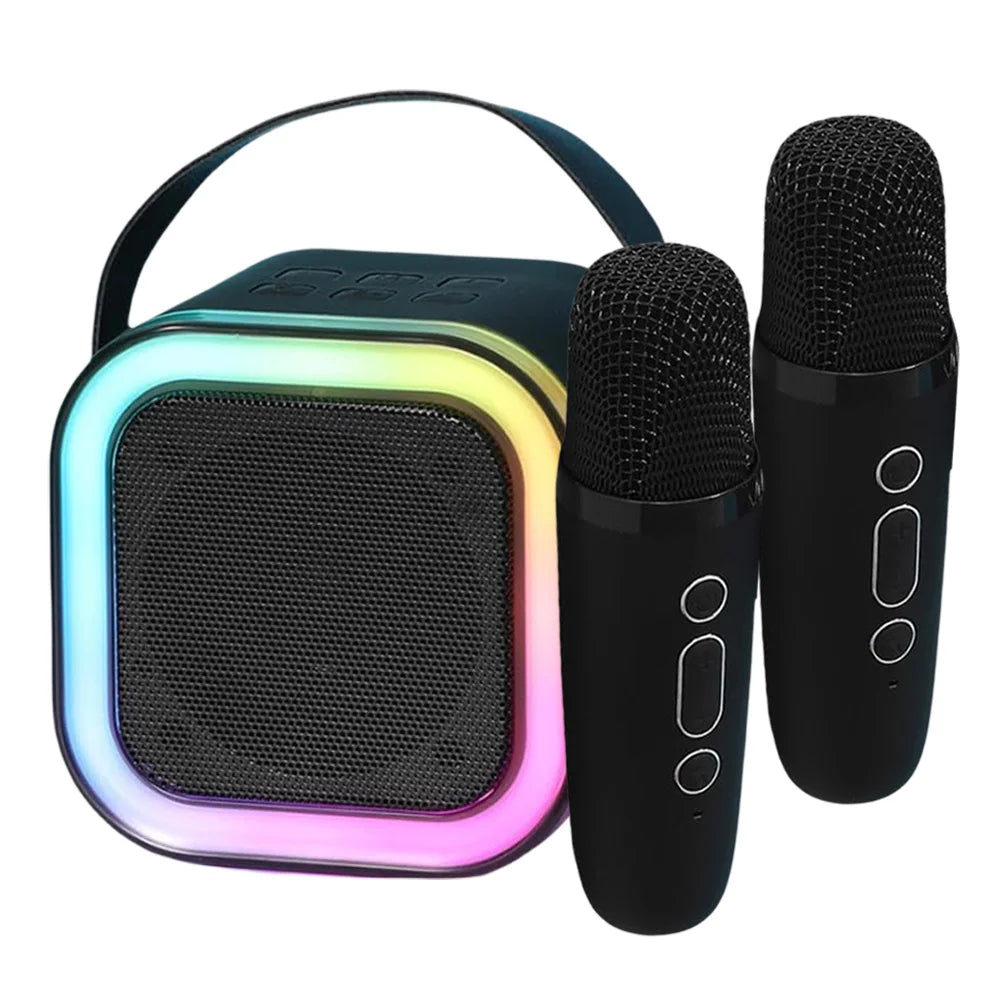 Máquina de karaoke Bluetooth 5.3 con micrófono inalámbrico y luces LED ajustables, mini altavoz para niños y adultos.