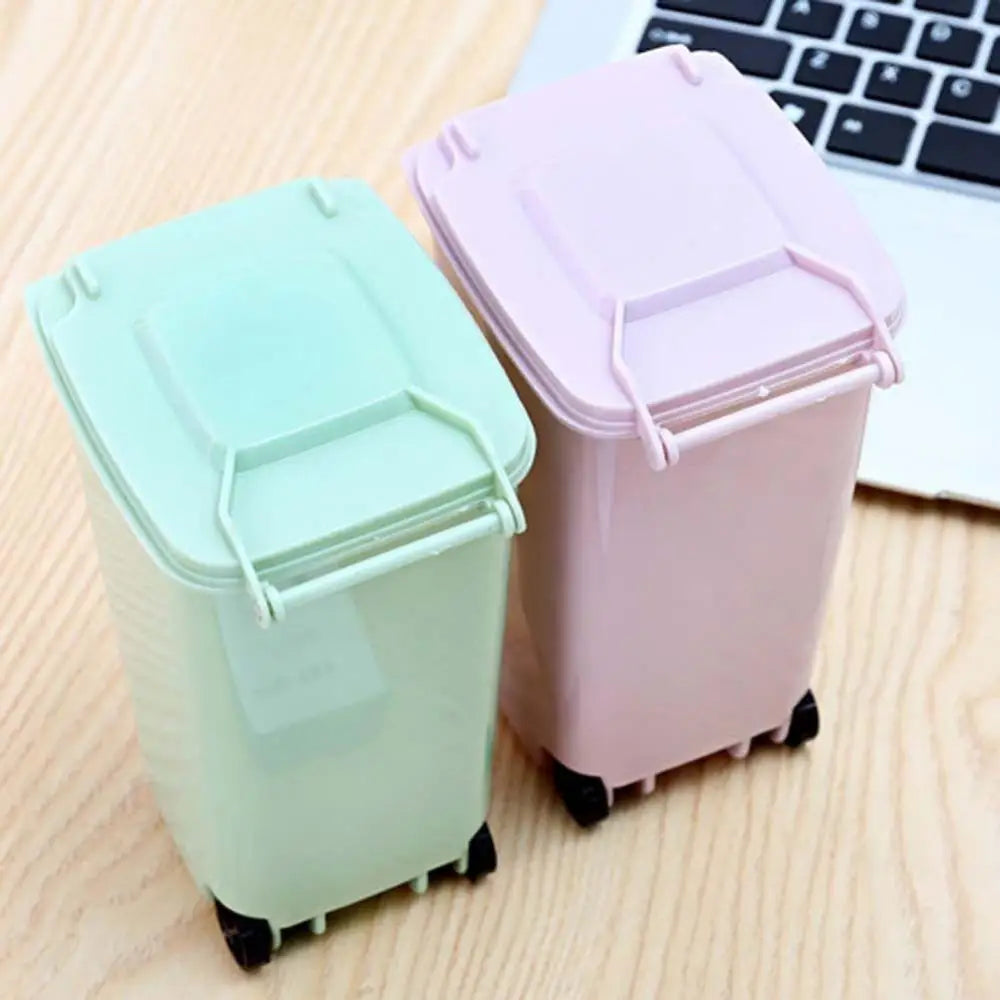 Desktop Trash Can Mini Wheelie Trash Can Storage Bin Desktop Organizer Pen Pencil Cup Creative Garbage Storage Box Waste Bin