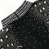 CM.YAYA Vestido largo de sirena con diamantes de imitación y manga larga transparente para mujer, de malla transparente, sexy, para fiesta de noche o otoño