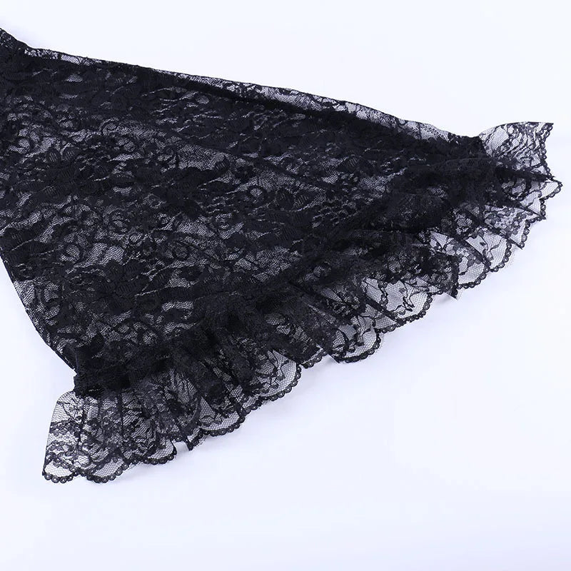 Lace Shrugs Sheer Crop Tops Long Bell Sleeves Cardigan Women Dark Gothic Wedding Punk Sexy Crochet Bolero Cover Up Shirt - Lootquake