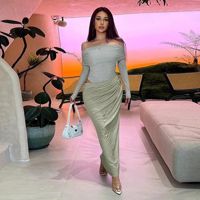 BOOFEENAA See Through Mesh Patchwork Black Long Dress Fall 2024 Sexy Elegant Off Shoulder Long Sleeve Cutout Dresses C66-EZ33 - Lootquake