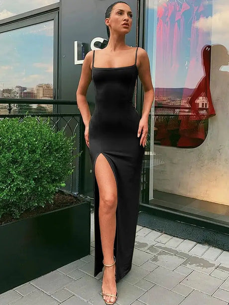 Summer Sexy Dress Women's New Slim Slim Fit Open Back Sexy Split Dress Long Dress Street Style Retro Dress Elegant Robe - Lootquake