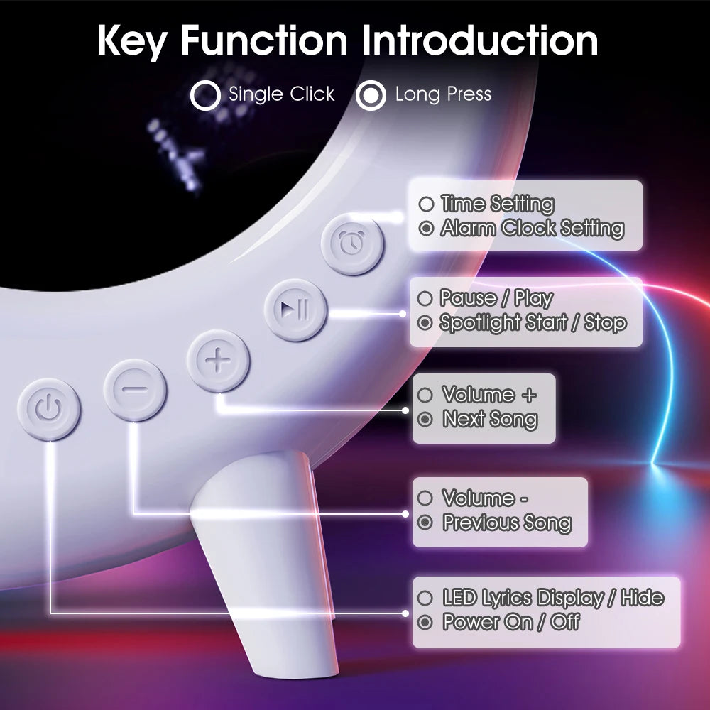 Altavoz Bluetooth inalámbrico portátil con luz LED RGB nocturna, despertador, reproducción de audio para mesita de noche, sala de estar, decoración de dormitorio