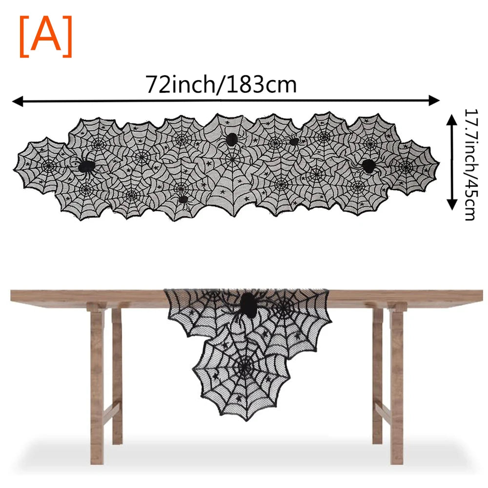 Halloween Decorations Set Spider Web Table Runner Fireplace Scarf Cover Tablecloth 3D Bats Wall Stickers Halloween Party Decor
