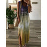 Women's Oversized Sleeveless Pocket Long Dress Women's Tie Dyed Letter Long Dress Casual Loose Slit Gradient Printed Dress - Lootquake