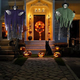 Halloween Skeleton Ghost Hanging Decor,Scary Flying Ghost with Wizard Hat for Haunted House Decor, Patio Porch Skull Prop