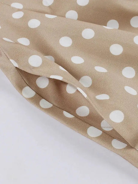 Tonval Khaki Color High Waist Elegant Polka Dot Women Vintage Long Dress Sleeveless Pocket Side Ladies Midi Dresses Retro - Lootquake