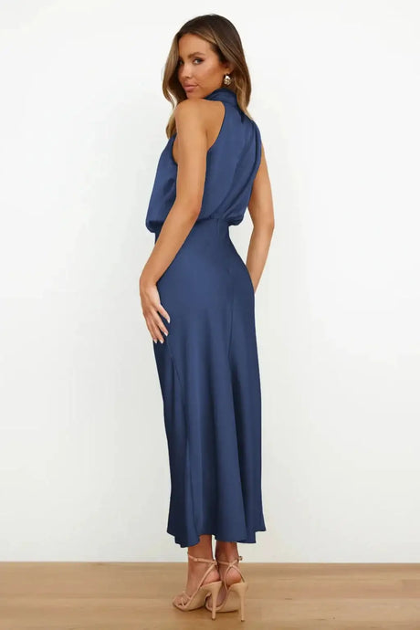 Summer High-End Silk Satin Sleeveless Long Dress Women Fashion Elegant Celebrity Dresses Evening Dress Party Clothes Ladies - Lootquake