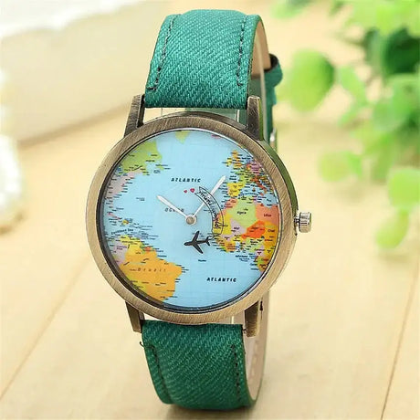 Cool Mini World Fashion Quartz Watch Men Unisex Map Airplane Travel Around The World Women Leather Dress Wrist Watches - Lootquake