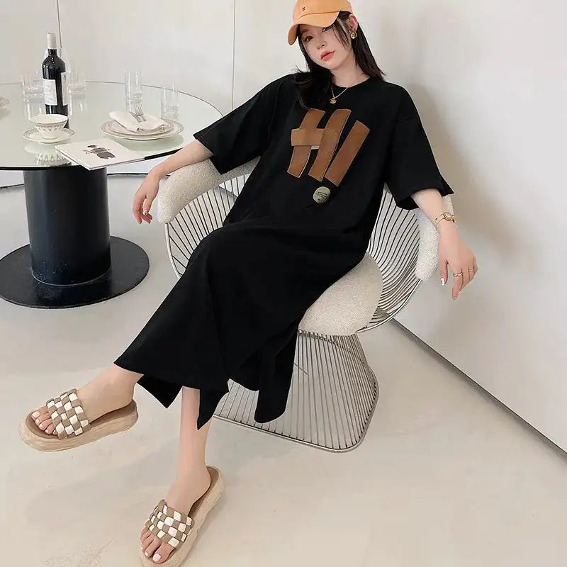 Vestido largo blanco con estampado Harajuku para mujer, ropa Y2K, informal, de manga corta y cuello redondo, moda coreana, vestidos sueltos de verano para mujer 2024