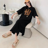 Vestido largo blanco con estampado Harajuku para mujer, ropa Y2K, informal, de manga corta y cuello redondo, moda coreana, vestidos sueltos de verano para mujer 2024