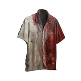 Chemise d'Halloween imprimée en 3D avec motif sanglant et horreur pour homme, décontractée, style hawaïen, idéale pour la plage ou comme vêtement de créateur, à revers boutonné.