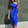 Fashion One Shoulder Long Dress Women Summer Solid Color Slim Waist Pencil Dress Ladies Backless Lace Up Evening Party Dresses - Lootquake