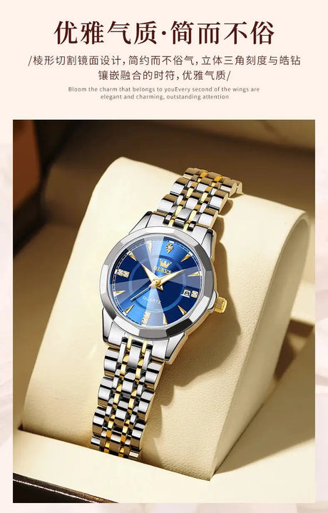 OLEVS Original Brand Elegant Women's Watches Waterproof Luminous Quartz Watch for Lady Necklace Bracelet Gift Box Set Calendar - Lootquake