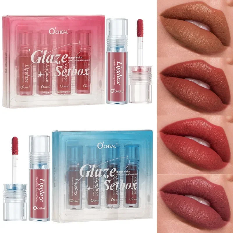 4 PCS Lipstick Set Moisturizing Breathable Glossy Non-Sticky Long-Lasting Full-Look Lips Light Durable Lip Gloss