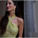 Hanging Neck Strap Split Long Dress Women Wrap Chest Backless High Waisted Slim Fit Robes Summer Chic Female Streetwear Vestido - Lootquake