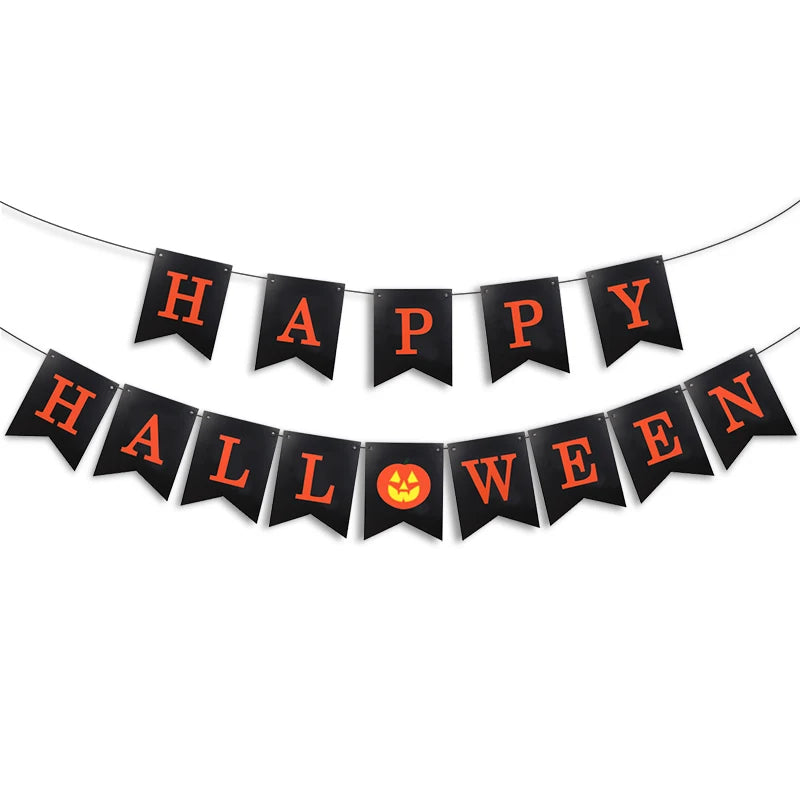 Halloween Party Paper Garland Bat Pumpkin Banner 2025 Happy Halloween Party Decoration for Home Trick or Treat Hanging Pendants