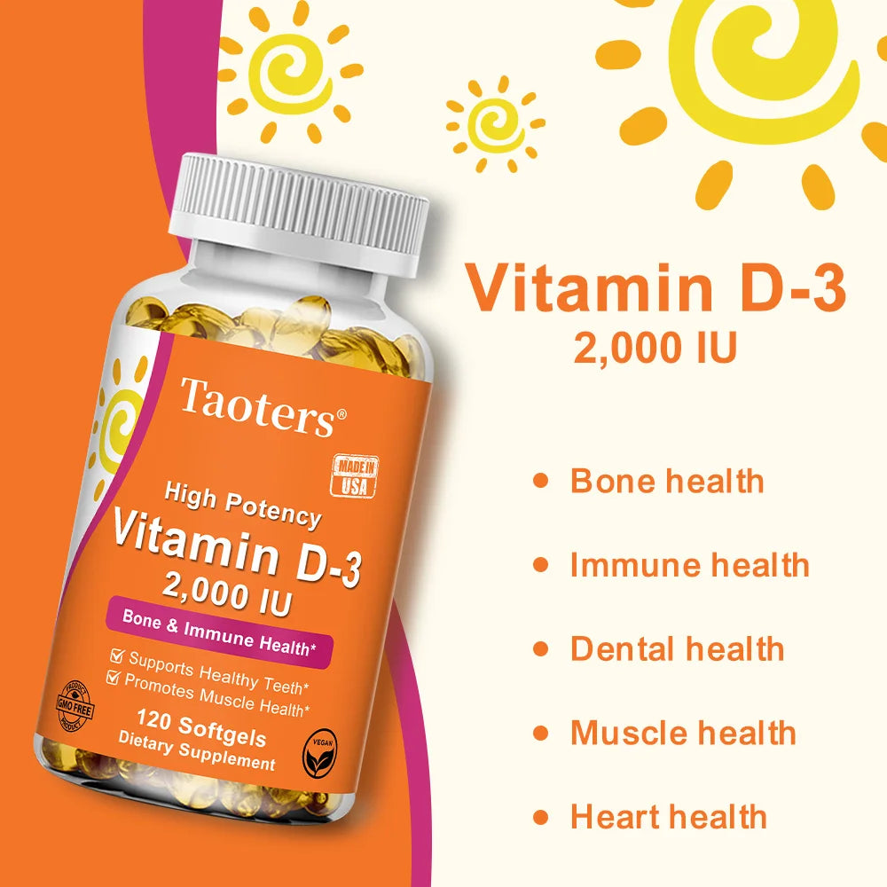 Vitamina D3 2000 UI 50 mcg Cápsulas de vitamina D3 Función muscular saludable Ayuda a mantener la salud inmunológica Huesos y dientes fuertes