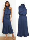 Vestido largo sin mangas de satén de seda de alta gama de verano para mujer, elegante vestido de noche para celebridades, ropa de fiesta para mujer