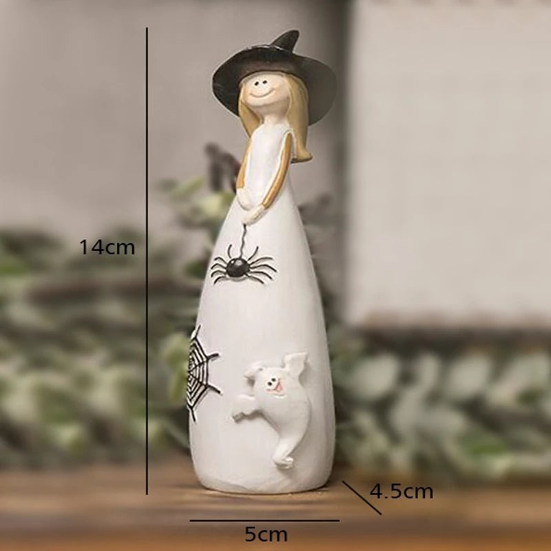 Halloween Witch Decoration Resin Crafts,Witch Hat,Cat,Ghost, Crow and Pumpkin Decor Figurines for Holiday and Party Ornaments
