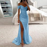 Sexy Sequin Evening Party Prom Long Dress Women Elegant V-Neck Gown Dress Off Shoulder Slim High Split Gown Female Vestidos - Lootquake