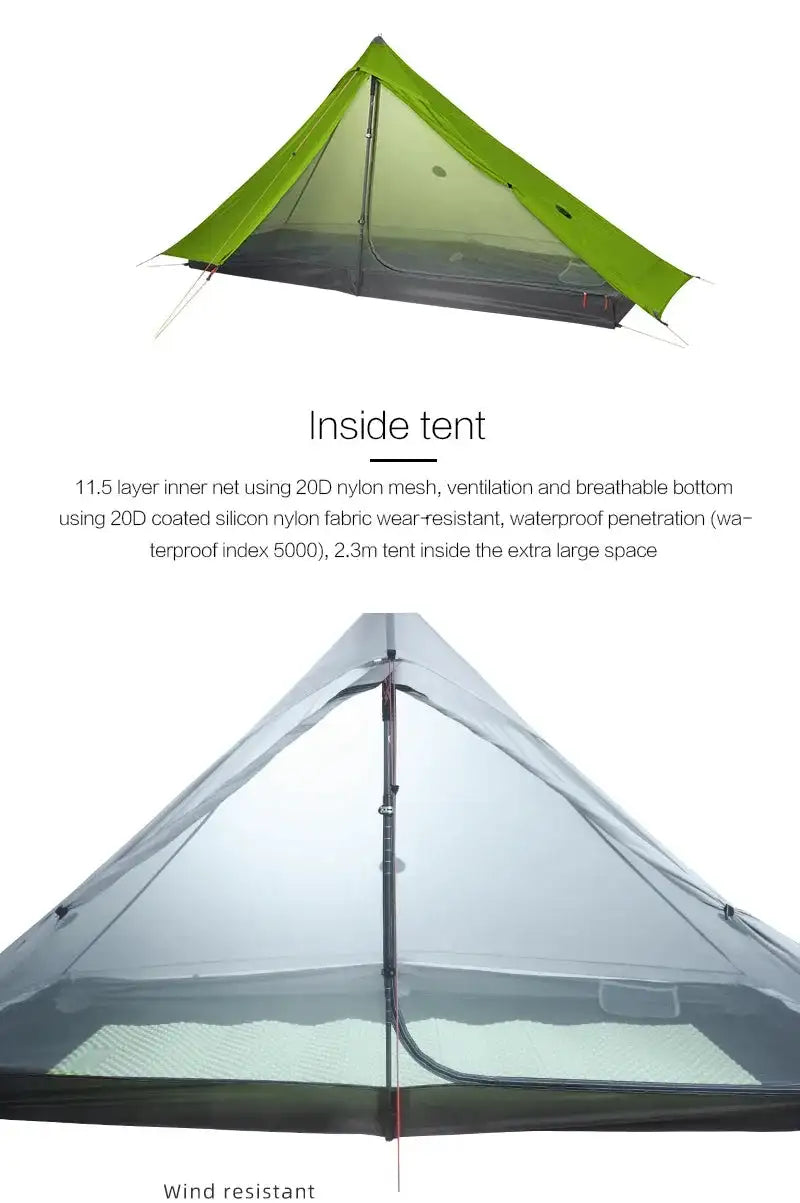 [HODR] 3F UL GEAR Lanshan 1 pro Tipi Tent Rodless Solo Ultralight 690g 20D Nylon Fabric Camping Season Tent Trekking Tents - Lootquake