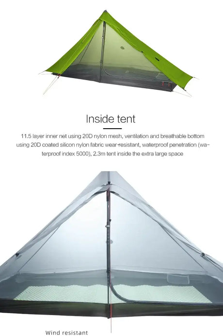 [HODR] 3F UL GEAR Lanshan 1 pro Tipi Tent Rodless Solo Ultralight 690g 20D Nylon Fabric Camping Season Tent Trekking Tents - Lootquake