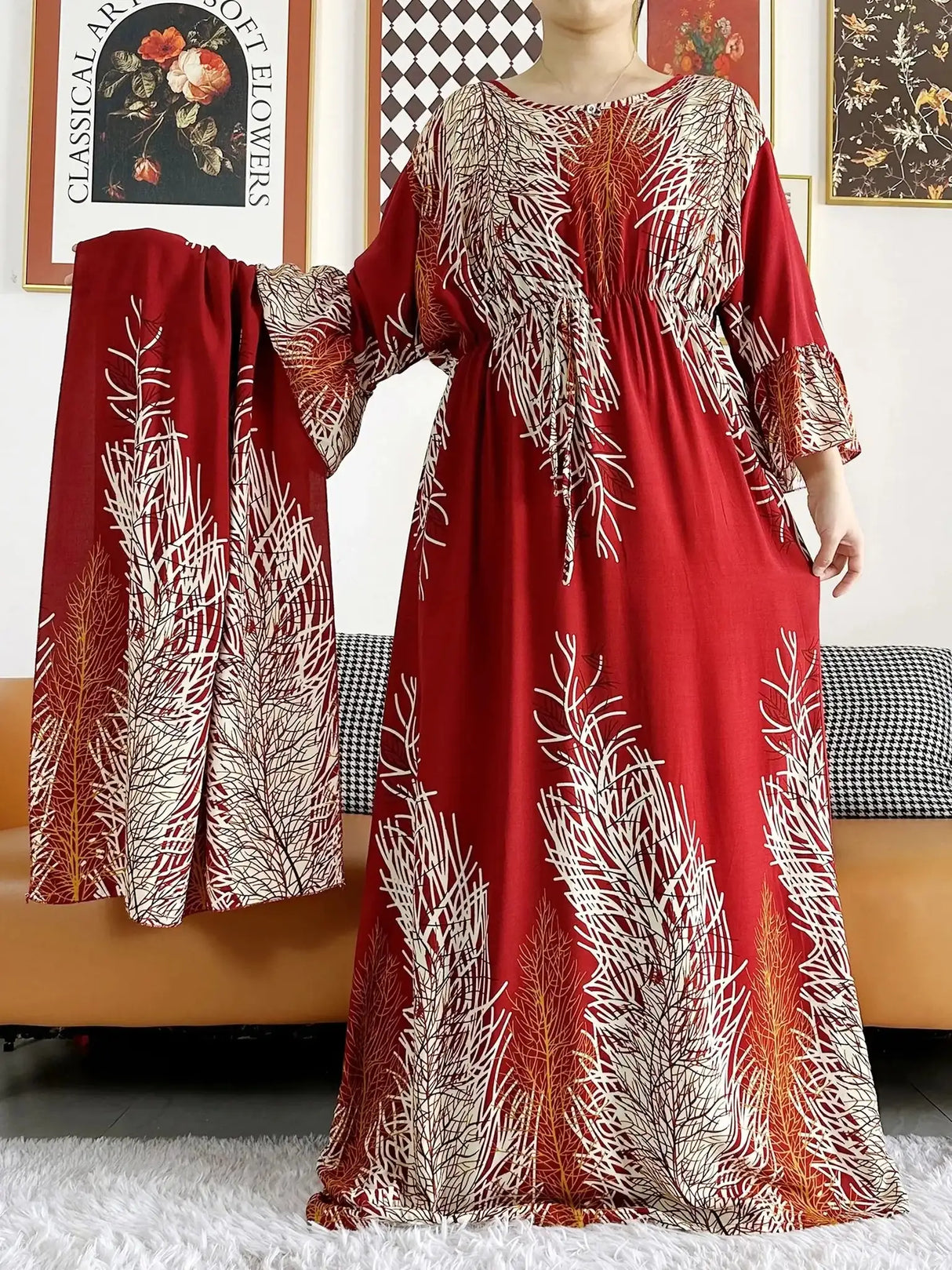 Vestido largo Abaya de algodón suelto de manga larga con estampado dashiki africano de nuevo estilo para mujer, vestido informal de verano