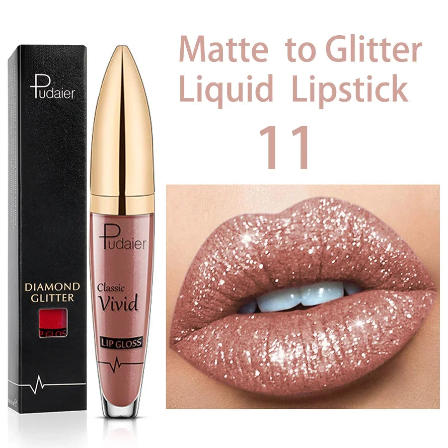 Diamond Shimmer Pearlescent Lip Gloss Waterproof Long Lasting Non-stick Cup Matte Glitter Liquid Lipstick Lip Glaze Lips Make Up