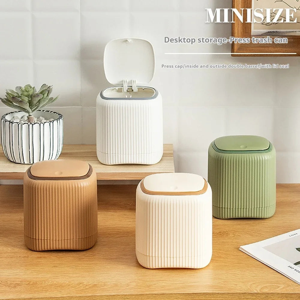 Cubo de basura de escritorio con tapa interior/exterior, doble barril, organizador de basura, caja de almacenamiento de escritorio de oficina para dormitorio, plástico duradero