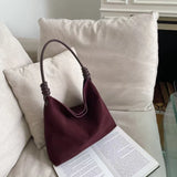 All-Match Chamois Matte Suede Cowhide Leather Tote | Large Capacity Designer Maillard Dressing Coffee Winter Ladies Handbag