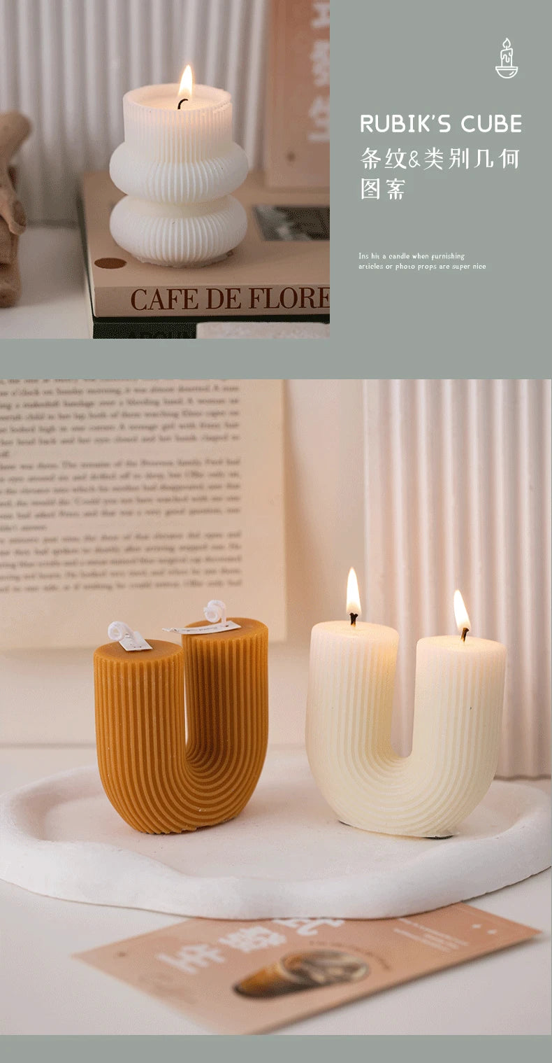 U Shaped Candle Scented Candles Ribbed Aesthetic Home Decorative Candles Smokeless Personalized Candles Guest Gift Lot