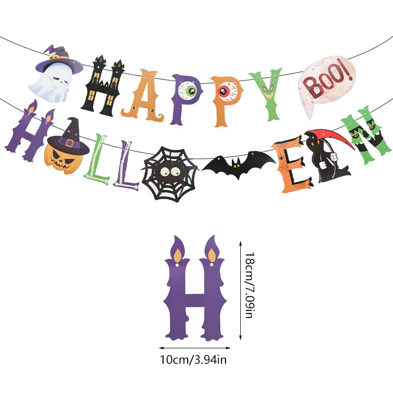 Halloween Party Paper Garland Bat Pumpkin Banner 2025 Happy Halloween Party Decoration for Home Trick or Treat Hanging Pendants